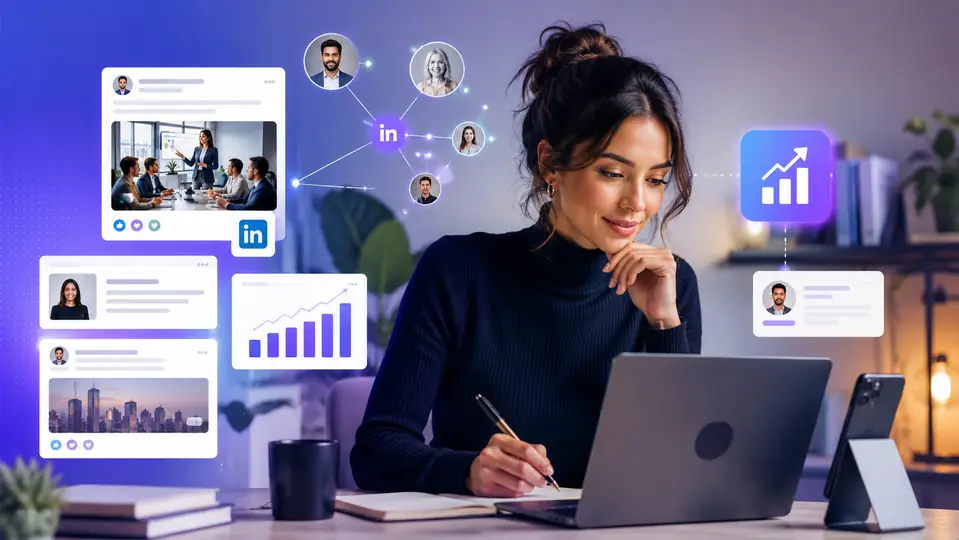Un profil LinkedIn à côté de la courbe montante de son audience