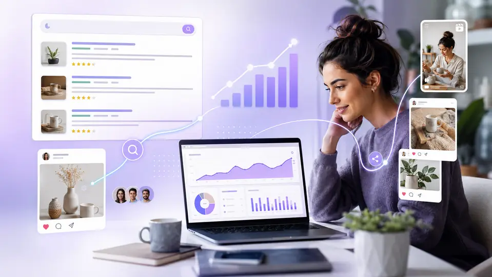 Positions dans les résultats de recherche et portée sociale montant sur le même graphique